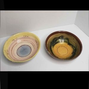 Handmade Hand Painted Red Clay Pottery Terracotta Bowls Lot of 2